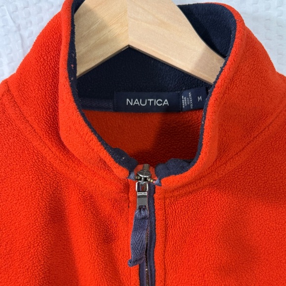 Nautica Orange &blue Quarter Zip fleece Mock Neck Pullover Men's Medium - Picture 9 of 13